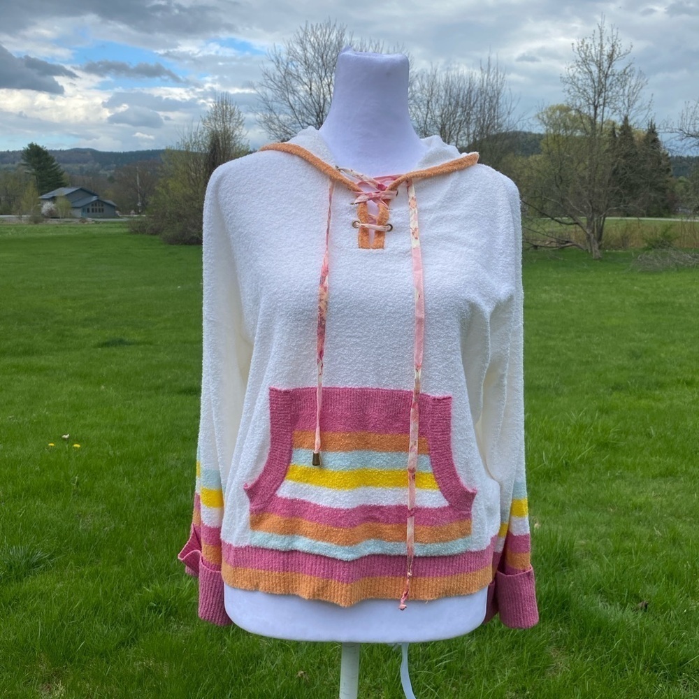 LoveShackFancy Fenmore Hoodie in Malibu Sunset Terrycloth XSmall